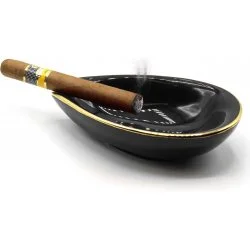 Cenicero de cerámica adorini con forma de hoja de puro negro
