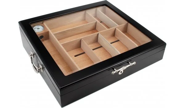 Humidor con tapa de cristal negro