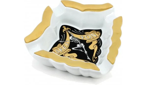 Cenicero para puros Skelton Porcelana pintada en oro