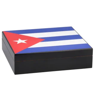 Humidificador de puros de superficie negra con bandera de Cuba