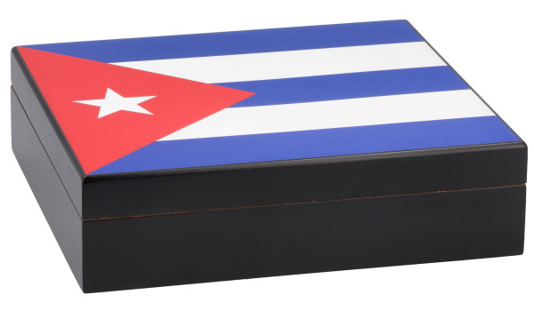 Humidificador de puros de superficie negra con bandera de Cuba