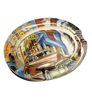 Cenicero de cristal para puros ovalado con diseño Cuba 2 portapuros