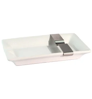 Cenicero para puros de cerámica blanca con un reposa-puros más reposa-puros de metal flexible
