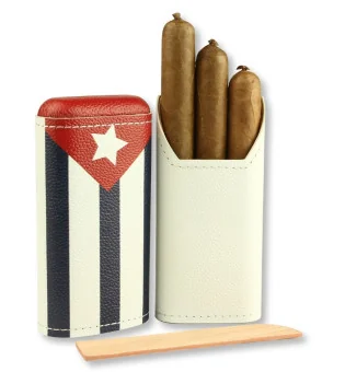 Estuche adorini para 2-3 puros piel real bandera cubana