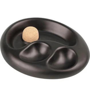 Cenicero de pipa cerámica oval negro mate con 2 muescas