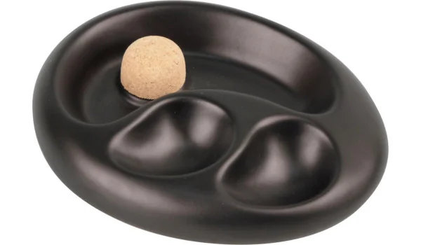 Cenicero de pipa cerámica oval negro mate con 2 muescas