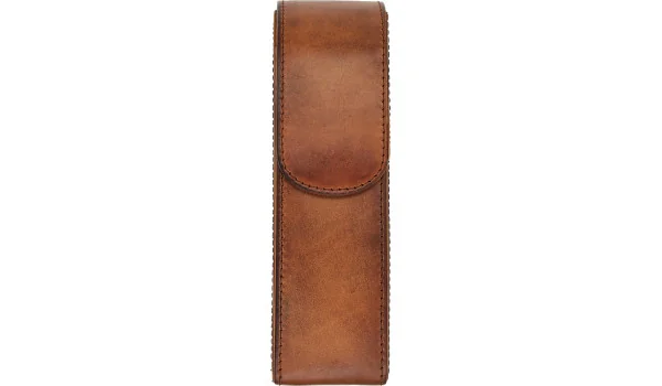estuche de bolsillo adorini de cuero vintage para 2 puros marrón con funda para cortapuros o encendedor