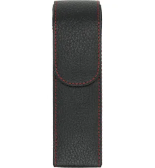 adorini estuche para puros de bolsillo en cuero para 2 puros, con hilo negro y rojo y con bolsillo para cortapuros o encendedor