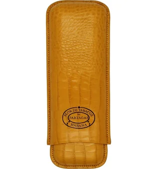 Funda para puros Partagas de cuero color mostaza para 2 puros