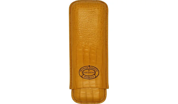 Funda para puros Partagas de cuero color mostaza para 2 puros