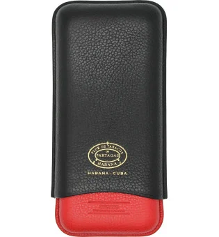 Funda de cuero Partagas Series negra y roja con logotipo dorado