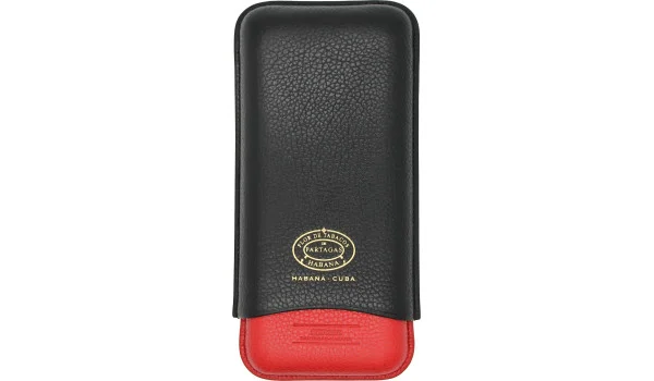 Funda de cuero Partagas Series negra y roja con logotipo dorado