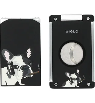 Siglo Dog Set de Encendedor y Cortapuros Negro
